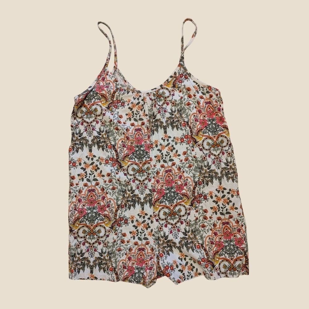 Electric Dove LA Boutique Boho Floral Tapestry Print Cotton Romper Medium